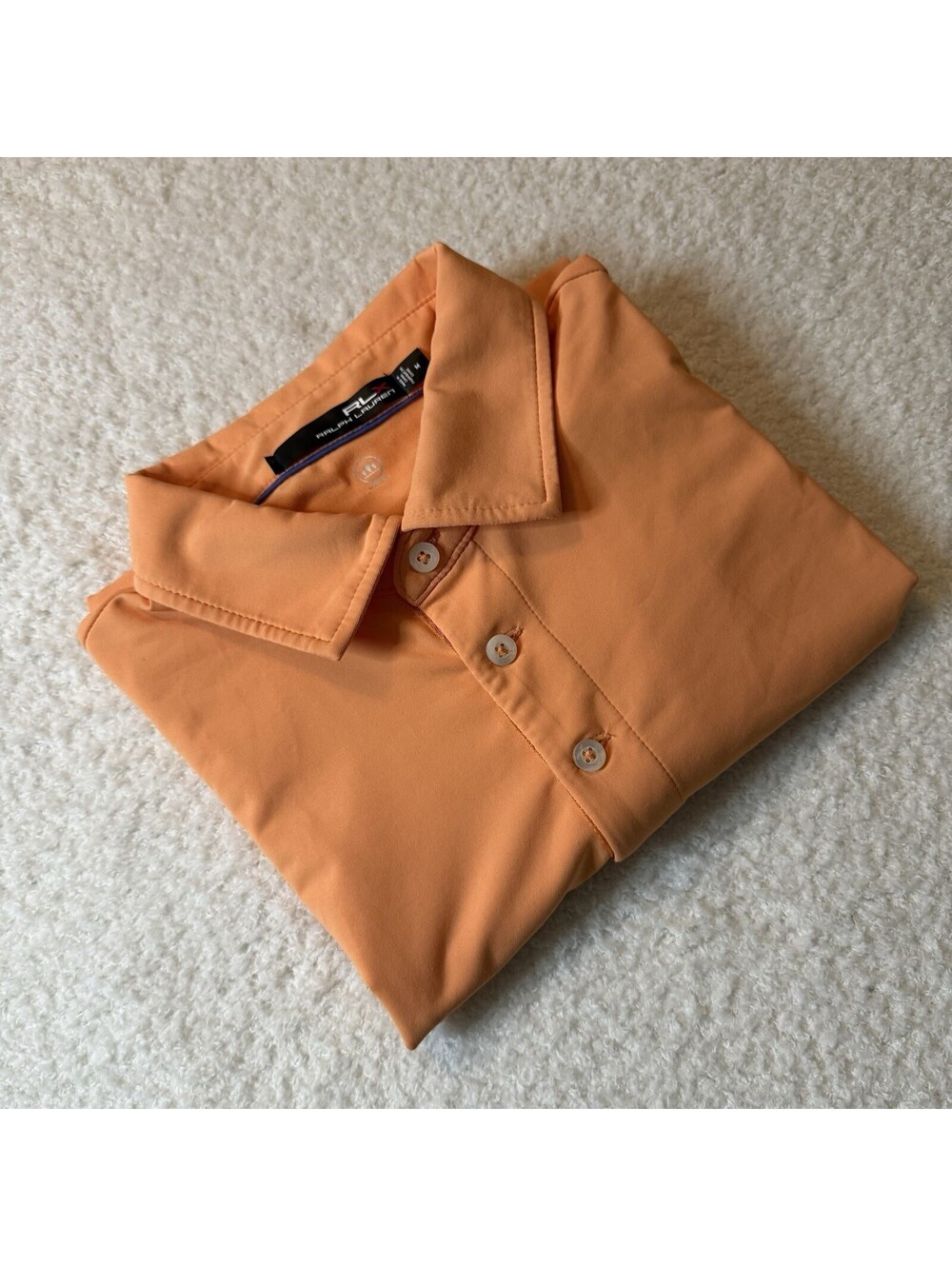 RLX Ralph Lauren Men M Orange Wicking Performance Golf Polo Shirt Short Sleeve